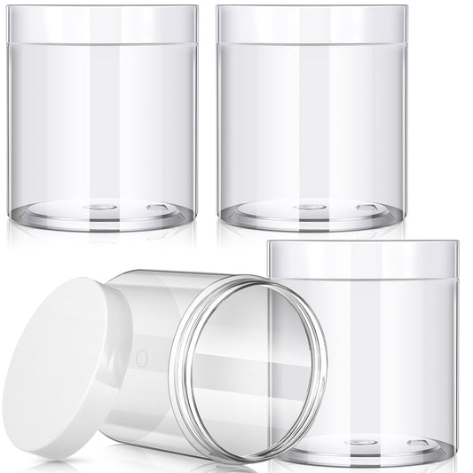 Patelai 4 Pieces Round Wide-mouth Leak Proof Plastic Container Jars with Lids for Travel Storage Makeup Beauty Products Face Creams Oils Salves Ointments DIY Making(16 Ounce,White)