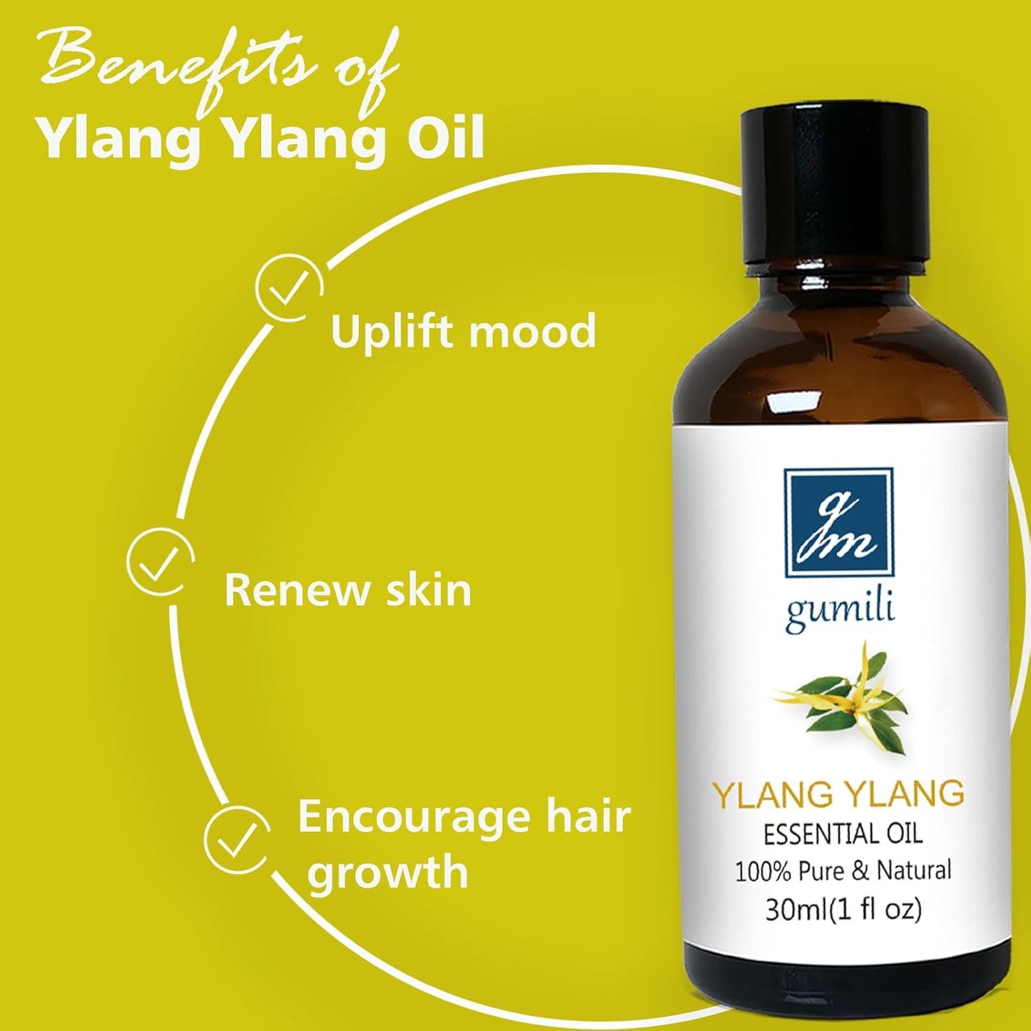 Ylang Ylang Essential Oil 1 Oz – 100% Pure & Natural Ylang Ylang Oil for Skin, Aromatherapy, Massage & Relaxation – 30ml
