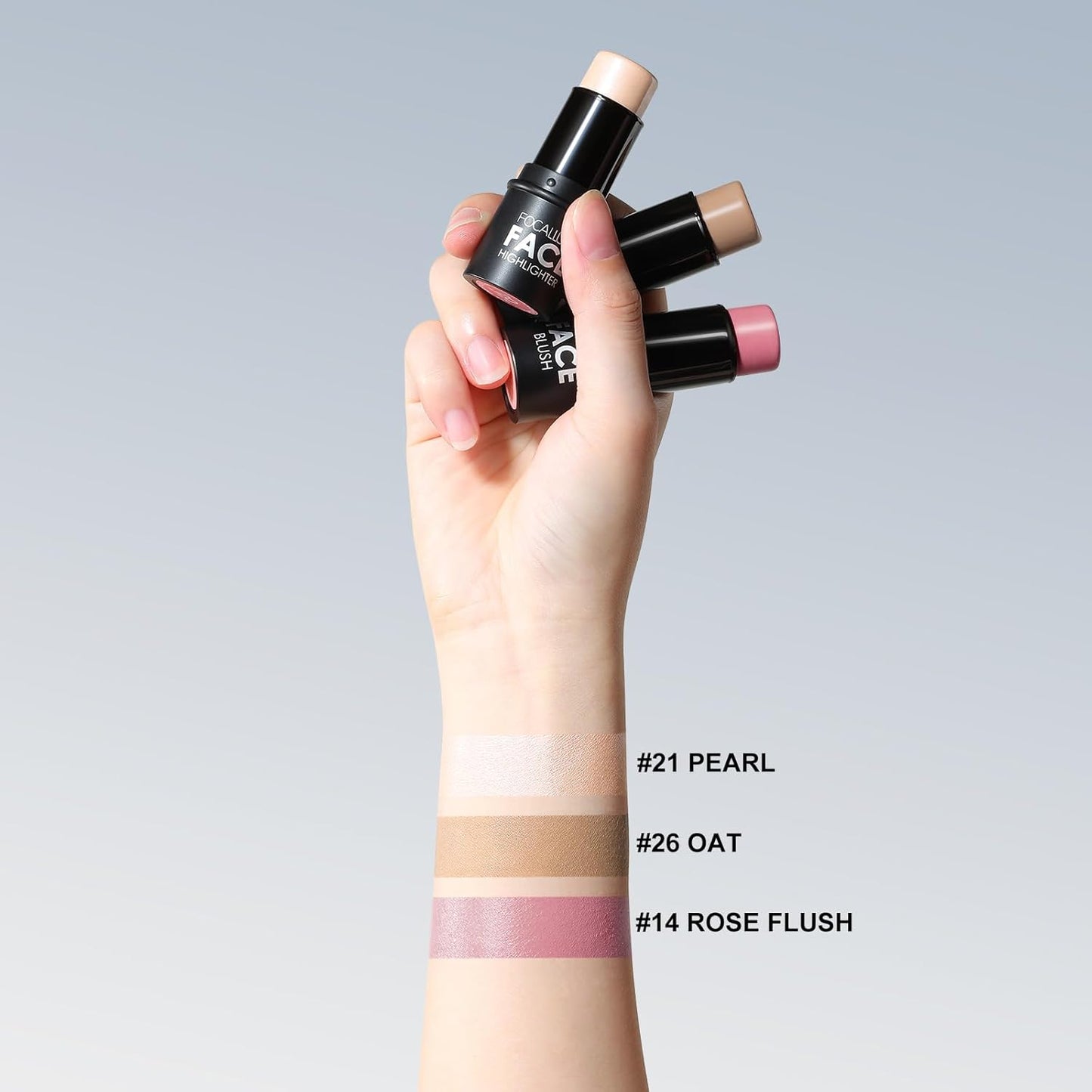 FOCALLURE 3 Pcs Cream Contour Sticks,Shades with Highlighter & Bronzer & Blush,Non-greasy Long-wear Face Contouring Pen,Easy to Sculpt the Face and Create a Lightweight Finishing Makeup,LIGHT-SKIN