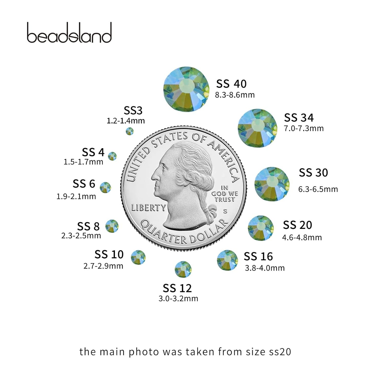 Beadsland 1440 Pieces Flat Back Crystal Rhinestones Round Gems,Peridot AB,SS16,3.8-4.0mm