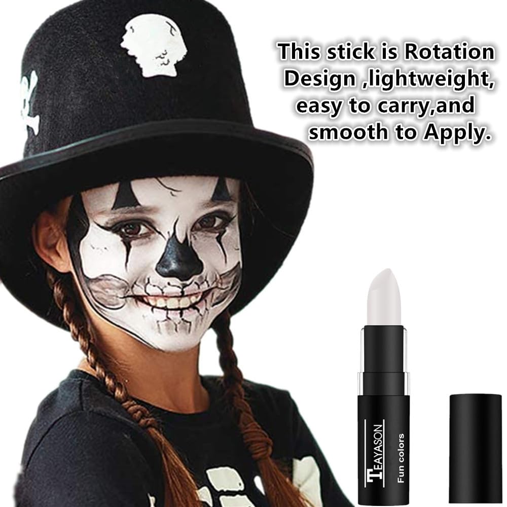 Go Ho 3 PCS Clown White Black Cream-Blendable Sticks,Waterproof Green Face Body Paint Professional SFX Makeup,Safe Facepaint Nose&Lip Smacking for Festival Halloween Makeup(White+Black+Green)