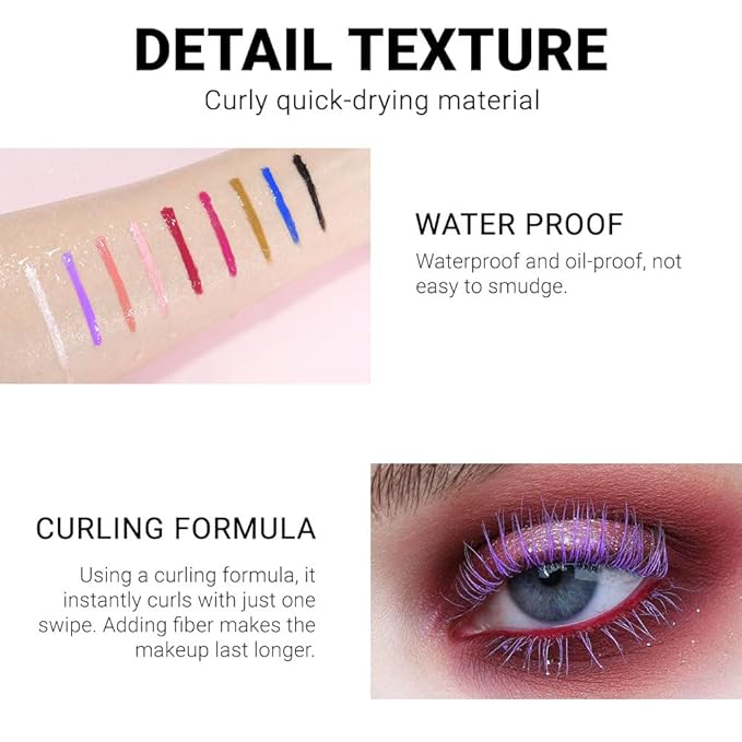 Colored Mascara for Eyelashes with Comb Set, Colorful Waterproof Plum Mascara Long lasting Charming Voluminous for Women Cruelty Free Vegan Eye Makeup (C-1Pc 08#grape purple, C)