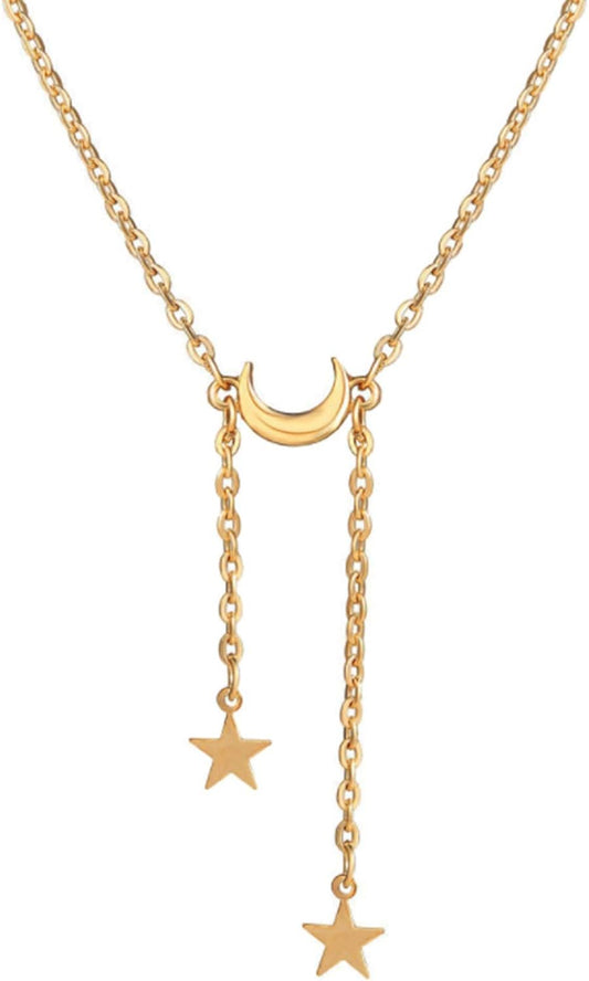 Boho Gold Y Necklace Double Star Arch Moon Pendant Necklace Fashion Star Moon Necklace Jewelry for Women