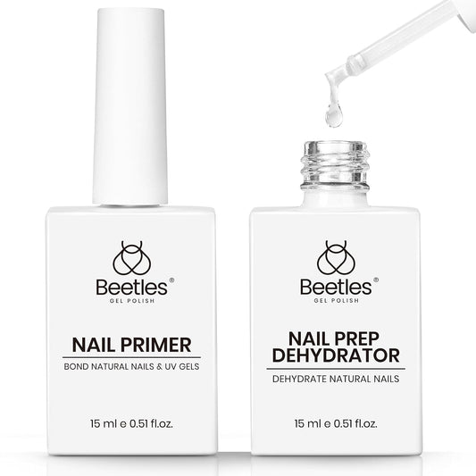 Beetles Nail Dehydrator and Primer - Acid-Free & Hema-Free 2Pcs 15ml Nail Bonding Agent for Gel Polish and Acrylic Nails, Long-Lasting No-Lift Prep for Salon & DIY Manicures