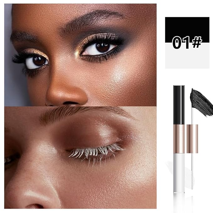 BINGBRUSH Dual-Ended Colored Mascara Smudge-Proof, Long-Lasting, Volumizing & Lengthening White Mascara Vibrant,Waterproof Eye Makeup (01#-Black & White)