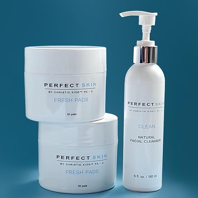 PERFECT SKIN BY CHRISTIE KIDD, PA-C | Fresh + Clean Duo Bundle | Natural Face Cleanser & Exfoliating Pads Set | Clean, Soothe, and Refine Skin
