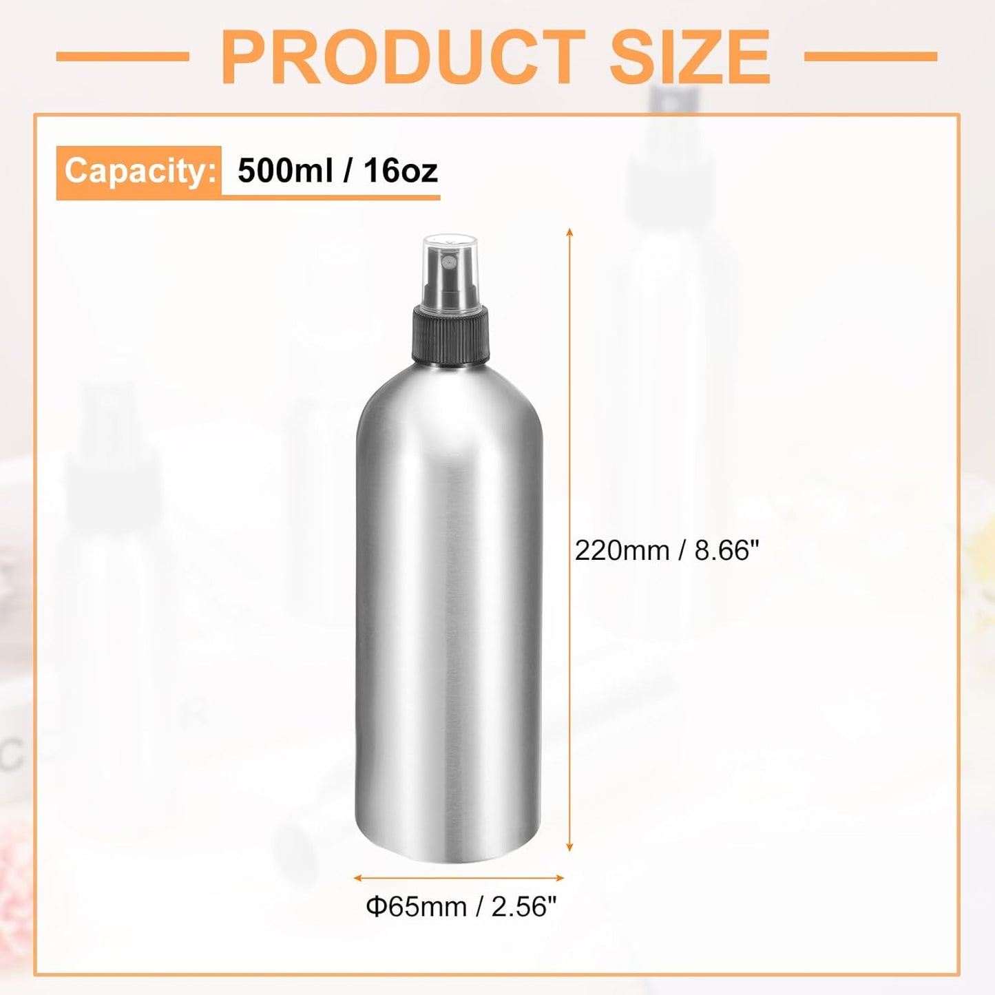 HARFINGTON Aluminum Fine Mist Spray Bottles 500ml/16oz Metal Small Liquid Alcohol Refillable Travel Container with Black Plastic Nozzle Cap for Perfume Skincare Cosmetic Storage Bottle