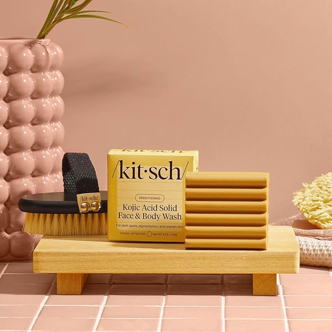Kitsch Kojic Acid Soap – Turmeric Soap Bar with Hyaluronic Acid & Shea Butter – Brightening & Hydrating Body Wash & Face Wash for Dark Spots, Even Skin Tone & Natural Glow - Made in USA - 4 oz