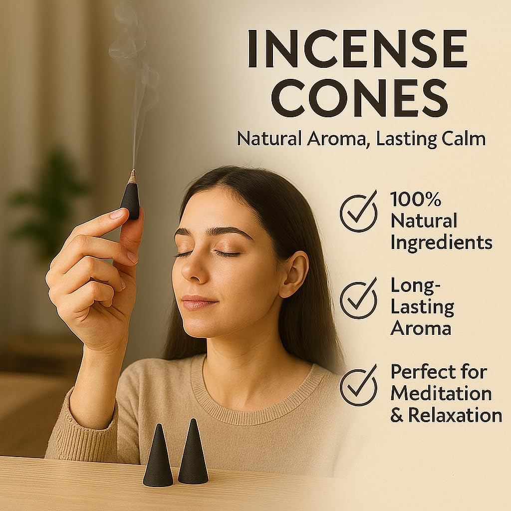 Yajna Rose 100%-Natural-Incense-Cones Handmade-Hand-Dipped Organic-Chemicals-Free for-Purification-Relaxation-Positivity-Yoga-Meditation The-Best-scents (20 Count)