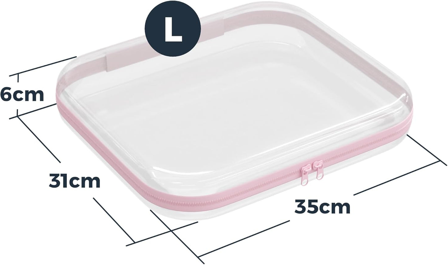 Extra Large 13.7" Durable Clear Hard Zipper Case 6 Pack, 2x Large, 2x Medium, 2x Small, Clear Travel Makeup Bag, Hard Plastic Travel Toiletry Bag for Women, Toy & Make Up Organizer Pouch