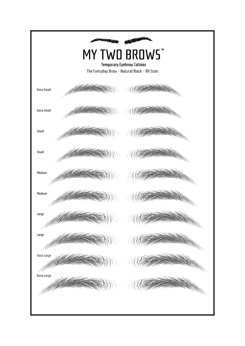 (10 pairs) Natural Black Temporary Eyebrow Tattoo - Extra Large Size - Waterproof & Smudgeproof - Everyday Brow Style Eyebrow Stickers - Sheet Lasts up to 30 Days - Won't Work on Existing Brows