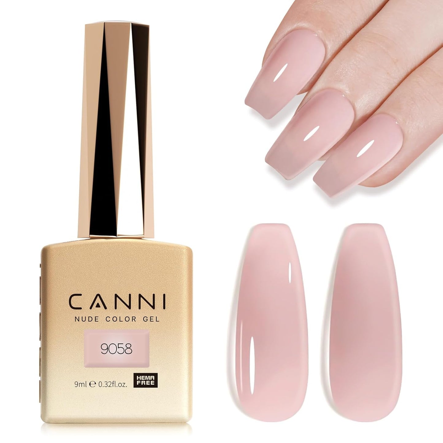 CANNI Nude Pink Jelly Gel Polish – 9ML Translucent Sheer Nude Soak-Off UV/LED Gel Nail Polish for DIY Manicure or Salon Use