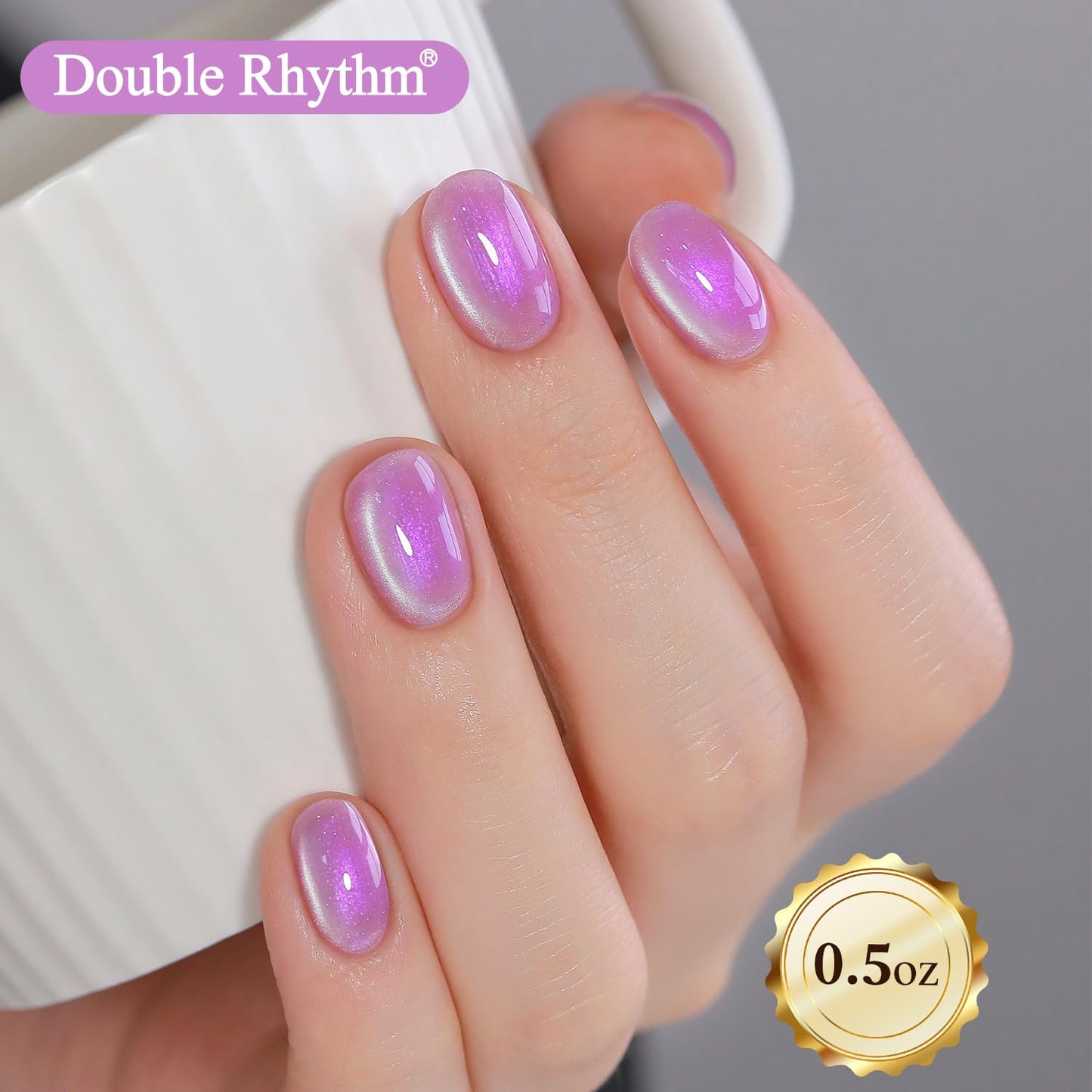 Double Rhythm 0.5 Oz Cat Eye Gel Polish with Magnet Same Color Same Bottle Holographic Glitter Shimmer Translucent Color Salon 15 ML Magnetic Nail Art (Mermaid Purple-MC1173)