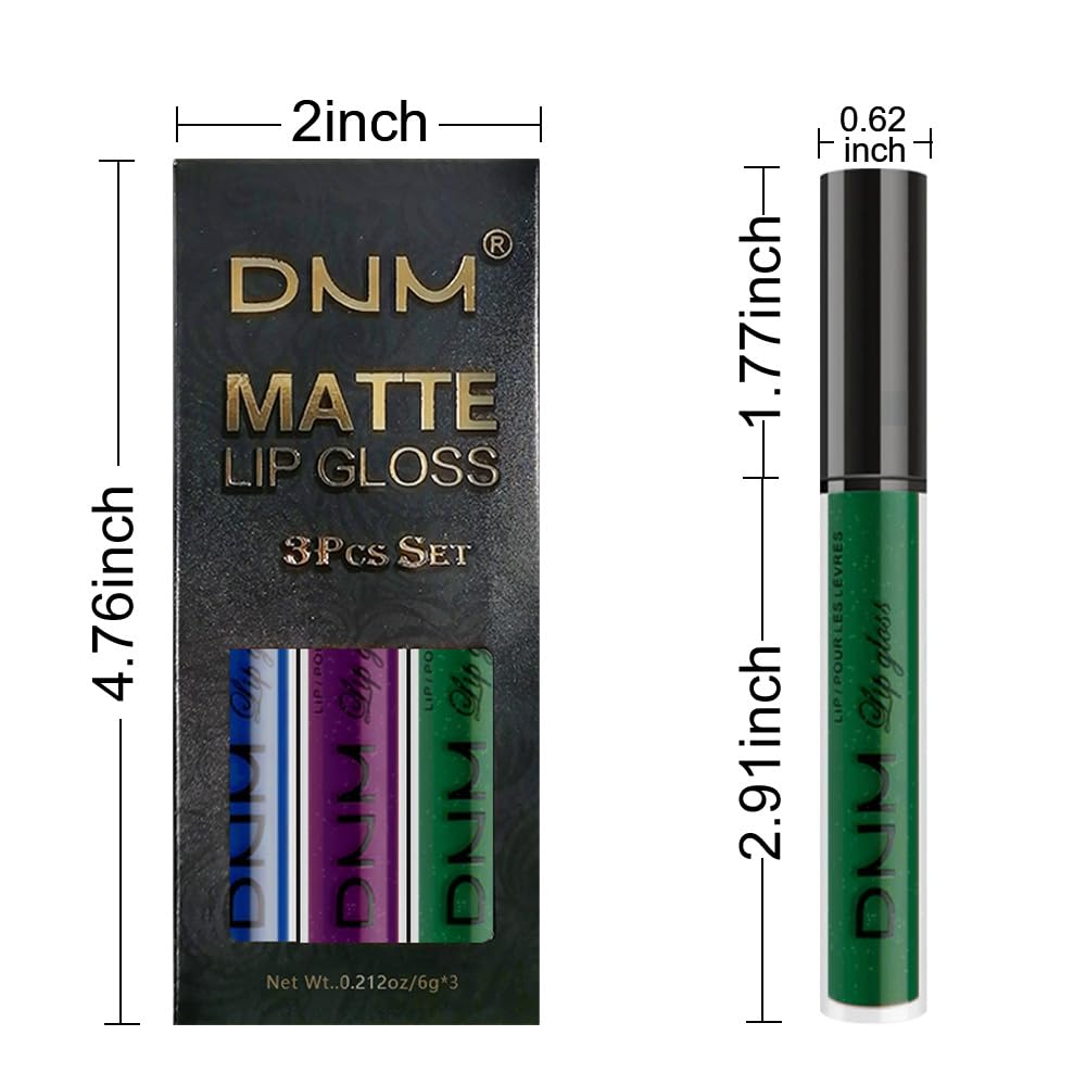 evpct 3Pcs Dark Blue Emerald Green Purple Matte Liquid Lipstick Lip Stain Sets for Women Matte+Lipstick Long Lasting 24 hr Hours Magic Lipstick 24 Hours original Waterproof 21#