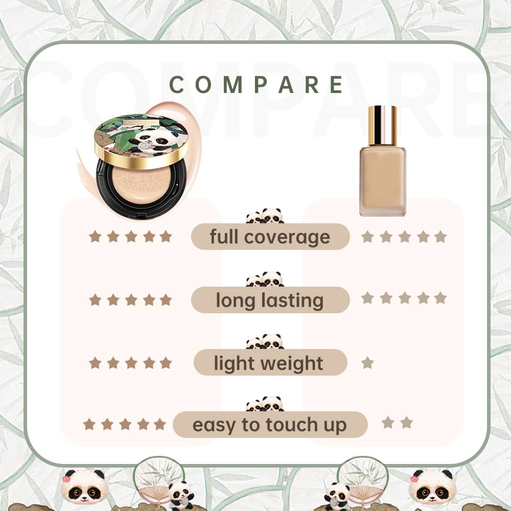 CATKIN Panda Land Full Coverage Cushion Fondation, Breathable Hydrating Nourishing Poreless Face Makeup Save for Sensitive Skin,Sheer Finish (C03 Medium Beige)