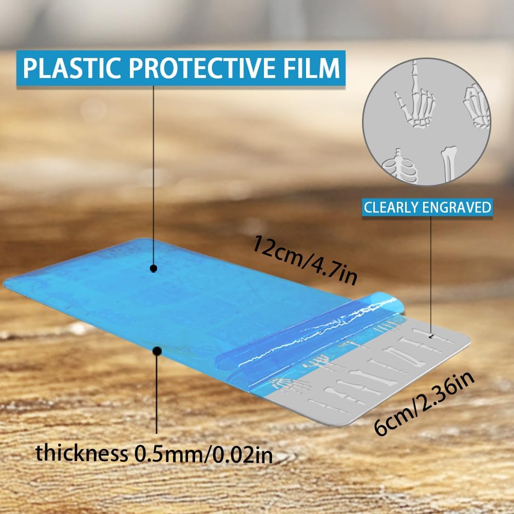 3Pcs Bone Skull Nail Stamping Plate Set Halloween Skeleton Gothic Nail Stamp Templates Cobweb Bat Thorns Metal Reusable Tools with Stamper Scraper for Manicure Printing