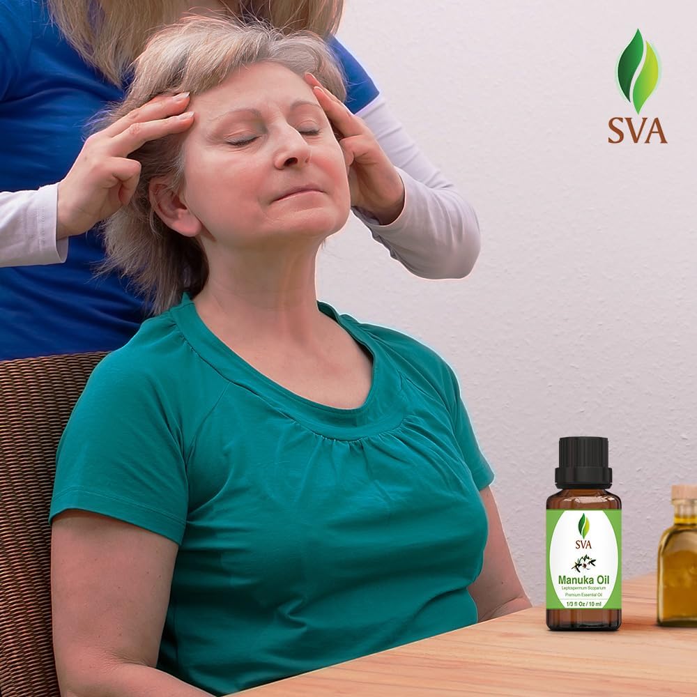 SVA Manuka Essential Oil – 1/3 Fl Oz – 100% Natural Manuka Oil - for Diffuser, Hair Care, Face, Skin Care, Aromatherapy, Scalp and Body Massage, Soap and Candle Making