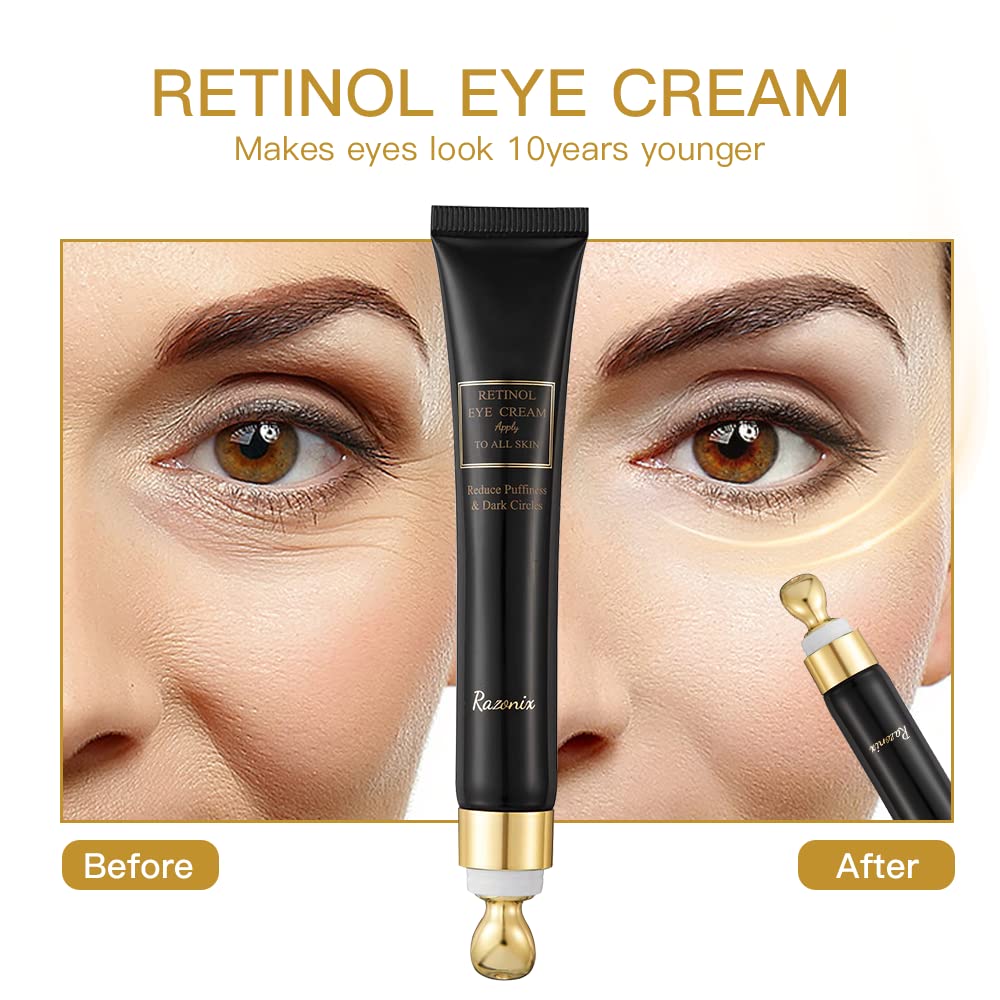 Retinol Eye Cream for Dark Circles: Under Eye Treatment for Puffiness Bags – Anti Aging Eye Cream for Women and Men