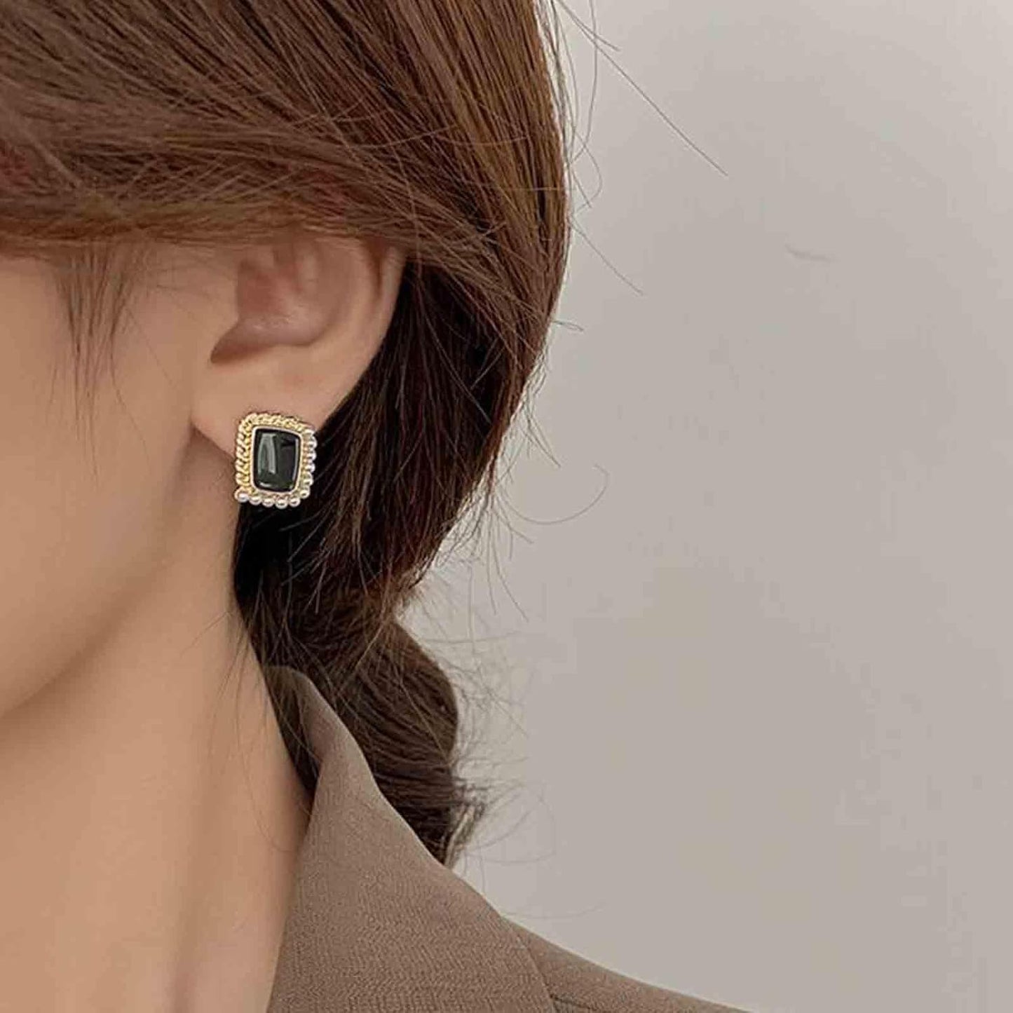 Vintage Black Square Earrings Onyx Square Stud Earrings Black Enamel Square Earrings Tiny Pearl Square Stud Earrings Jewelry for Women