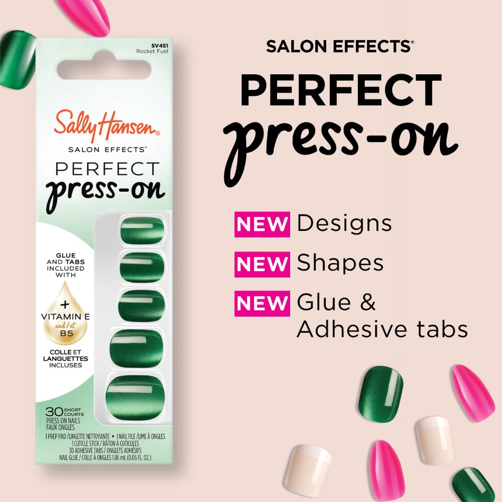Sally Hansen Instant Cuticle Remover & Salon Effects Light Years Press On Nails Kit - 15 Second Cuticle Gel with Aloe & 30 Nail Designs with Nail Glue