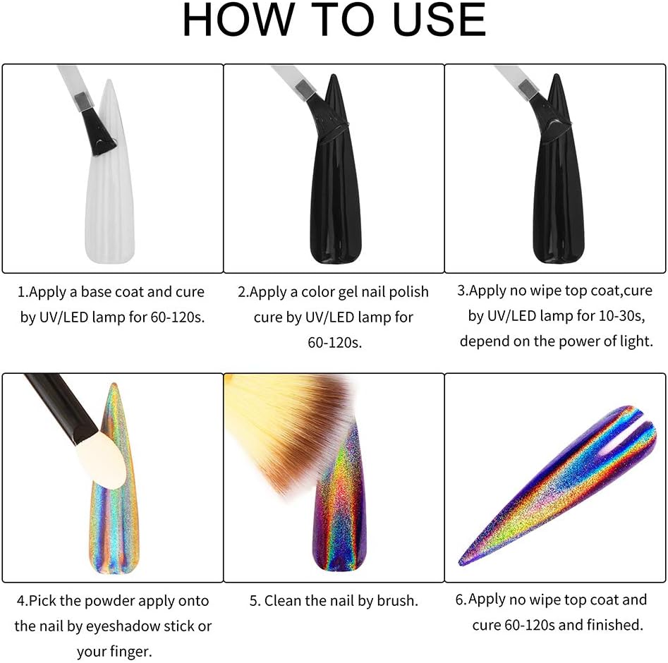 Artdone 20 Jars Chrome Nail Powder Set Metallic Mirror Effect Holographic Aurora Chameleon Pigment 1g/Jar for Nail Art Glitters Gel Polish Supply Mermaid Unicorn Kit