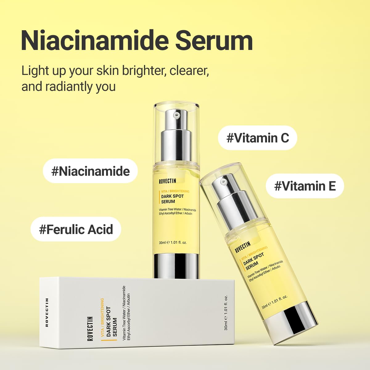 ROVECTIN Vita Dark Spot Serum for Clearing Blemish and Evening Skin Tone | Rich Vitamin C, Brightening, Hydrating For Dry, Sensitive, Normal, Oily Skin | Vegan K-Beauty (1.01 Fl. Oz, 30ml)