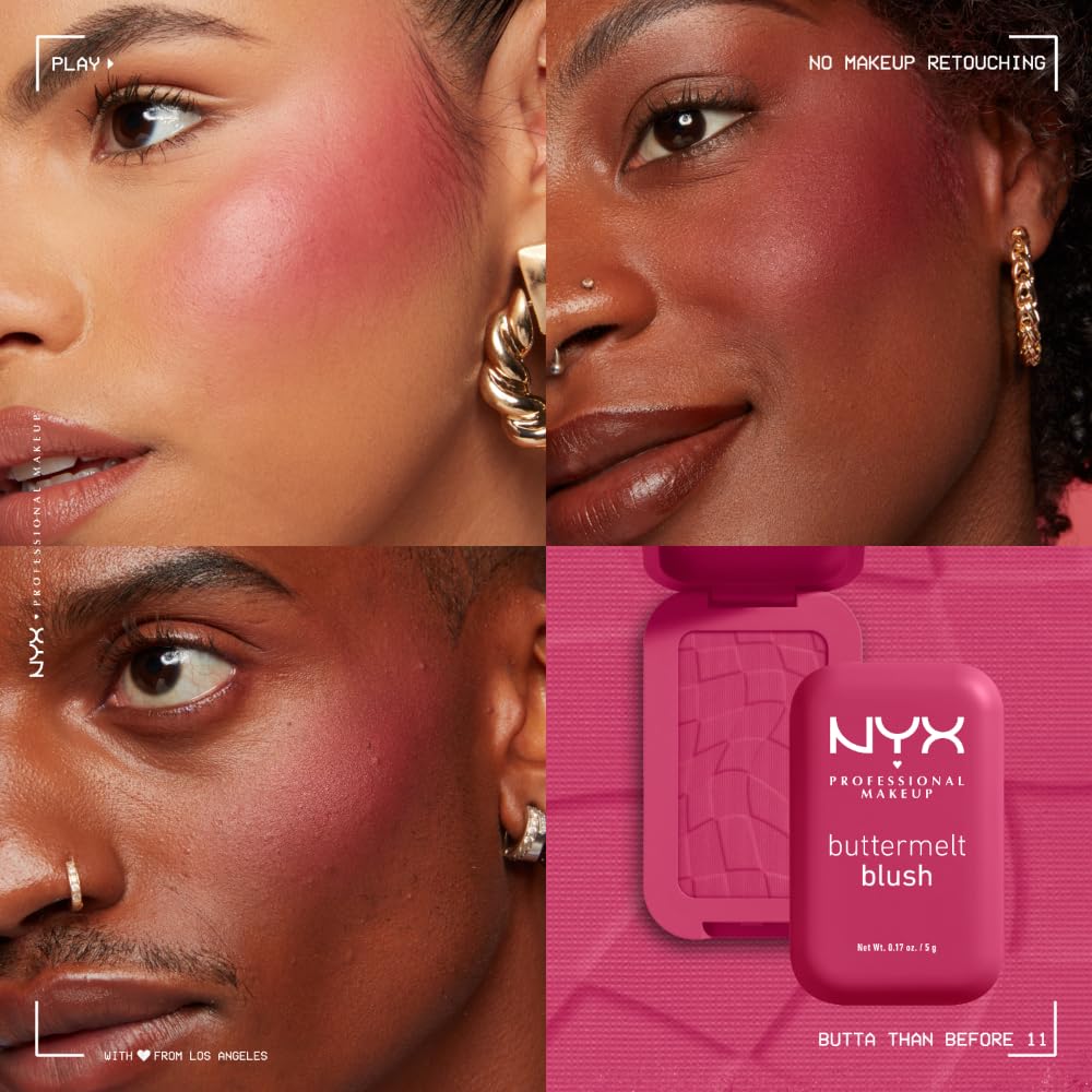 NYX PROFESSIONAL MAKEUP Buttermelt Powder Blush, Fade and Transfer-Resistant Blush, Up to 12HR Make Up Wear, Vegan Formula - Butta Than Before
