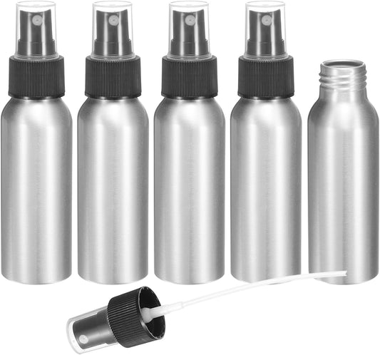 HARFINGTON 5pcs Aluminum Fine Mist Spray Bottles 80ml/2.7oz Metal Small Liquid Alcohol Refillable Travel Container with Black Plastic Nozzle Cap for Perfume Skincare Cosmetic Storage Bottle