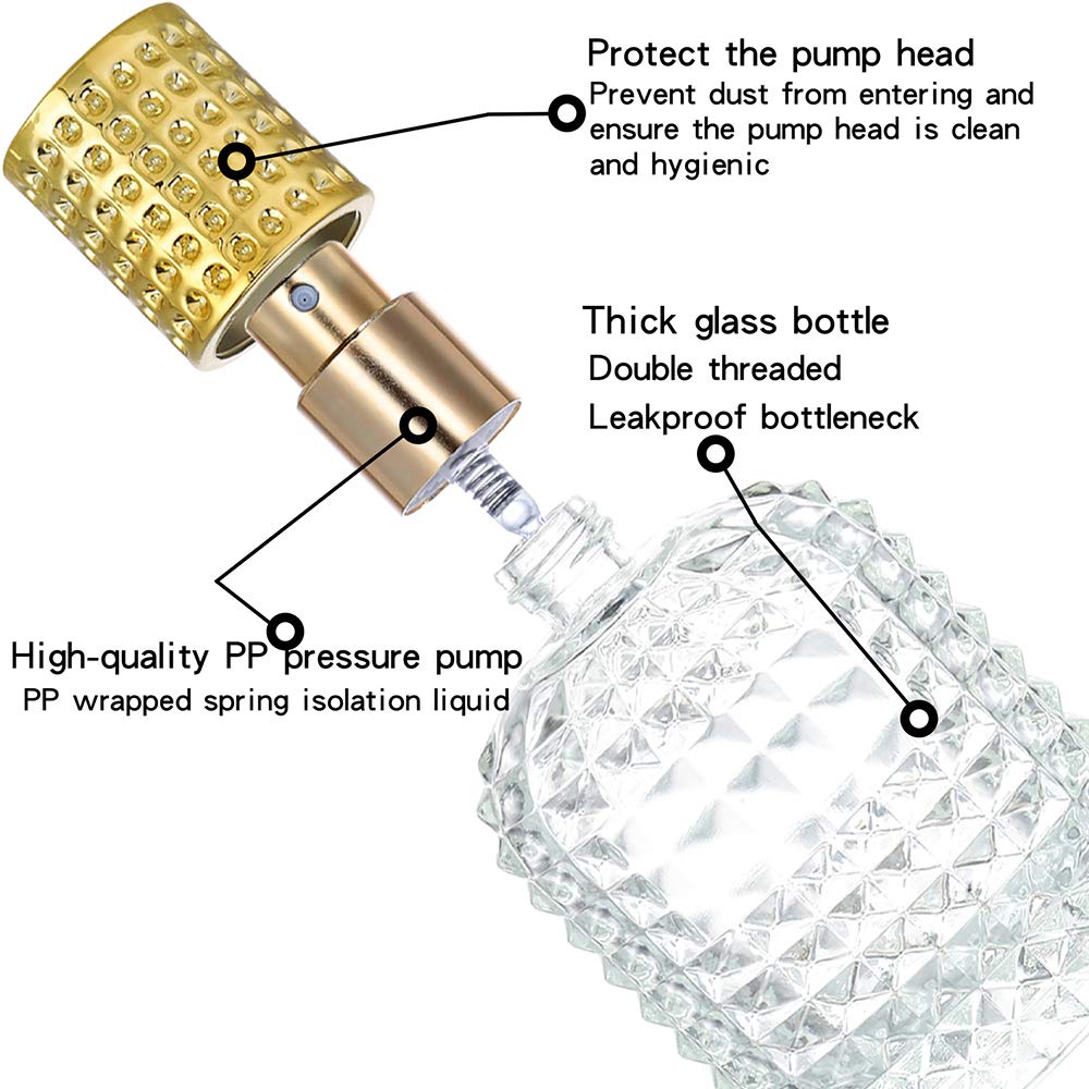 2 Pack 50ml Thick Clear Glass Fine Mist Spray Scent Aftershave Luxury Perfume Bottles Empty Atomizer Spray Bottle with 4 kinds of perfume dispenser (Silver cap and Gold cap)