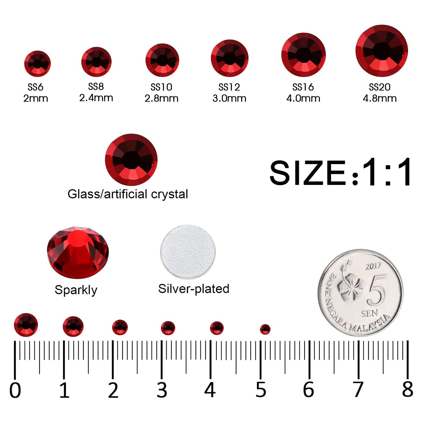 4240Pcs Dark Red Flatback Rhinestones 6 Sizes Crystal Diamonds for Nail Art Crafts Clothes Shoes with Tweezers and Picking Pen