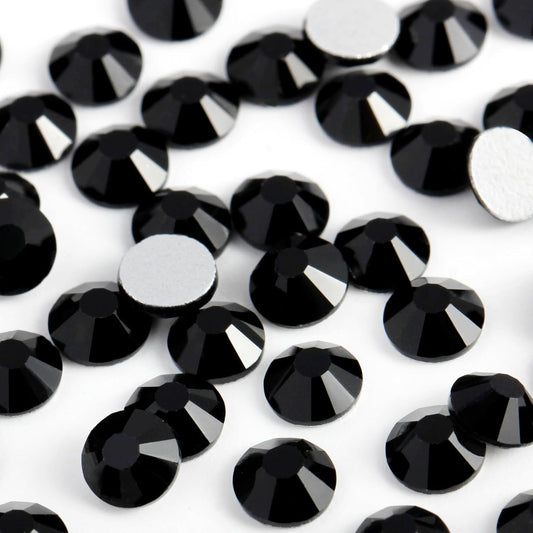 3000PCS SS8 Flatback Rhinestones | 12-Facet Diamond-Cut Glass Gems for Nail Art, Clothing, DIY Crafts |Glue-On Decoration Stones with Silver Backing(Jet Black)