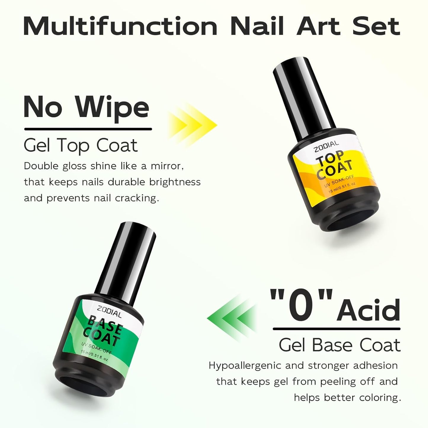 4 Pcs Nail Dehydrator and Primer with Gel Base and Top Coat - No Wipe High Glossy Long Lasting Durable Home DIY Nail Art Design Starter Kit Gift, 0.51 Fl Oz