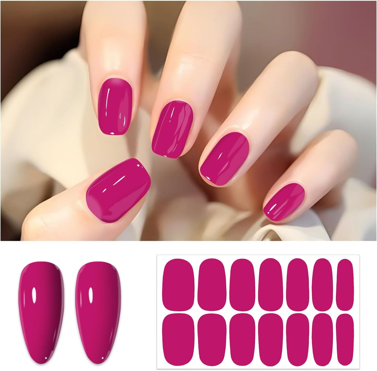 SILPECWEE Nail Polish Stickers, 20 Sheets Pink Solid Nail Stickers Full Nail Wraps with Nail File Self Adhesive Nail Polish Strips Gel Nail Strips Fingernail Nail Art Sticker Nails for Women