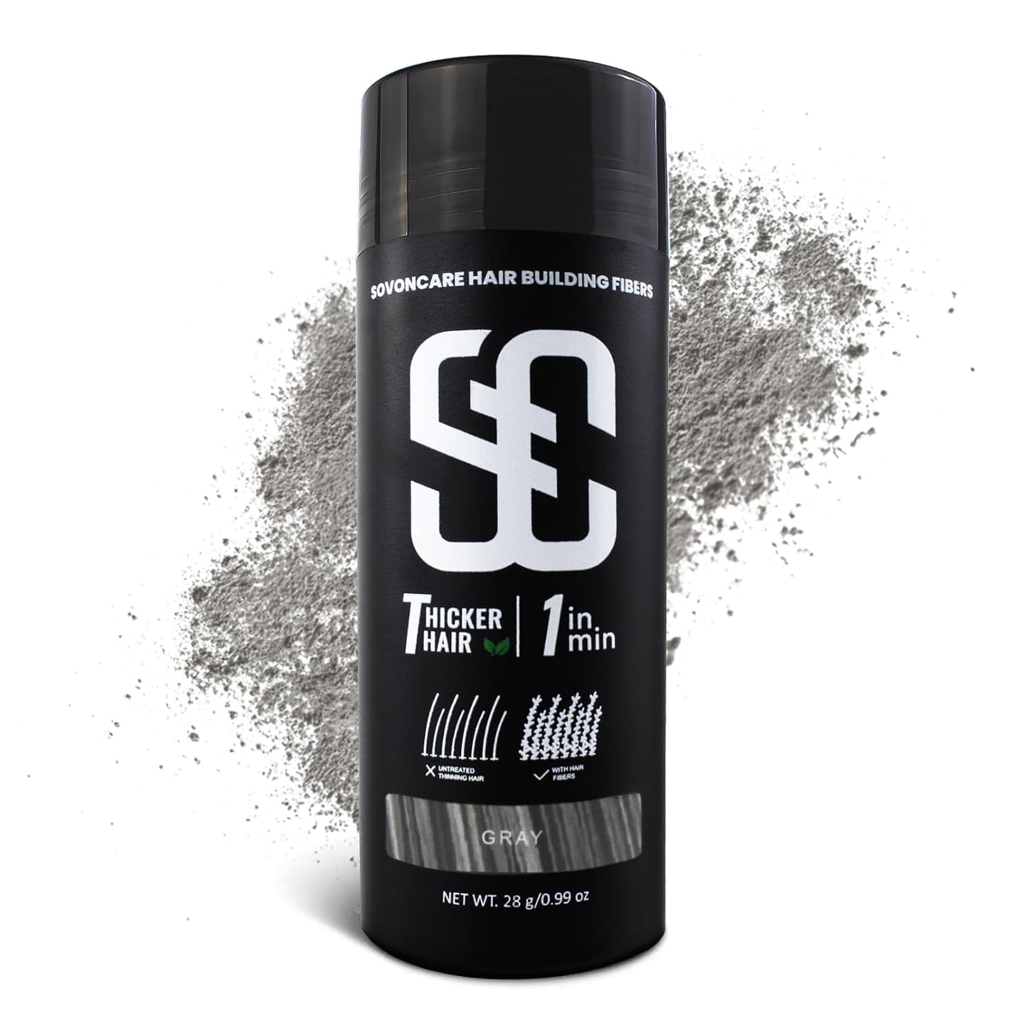 SOVONCARE Hair Fibers for Thinning Hair Gray, Hair Building Fibers for Bald Spots Undetectable & Natural, Conceals Hair Loss Fill In Fine, Hair Powder Hair Thicker Instantly for Women & Men 28g