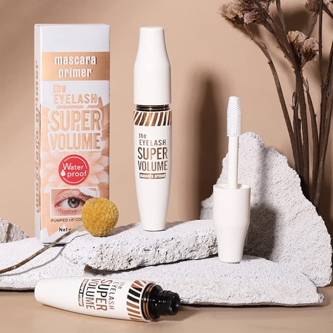 4D White Mascara Primer for Eyelashes Set, Super Volume Curly Thick Waterproof Non-Smudged Long lasting Charming Voluminous Lash for Women Cruelty Free Vegan Eye Makeup (D-1Pc White mascara, D)