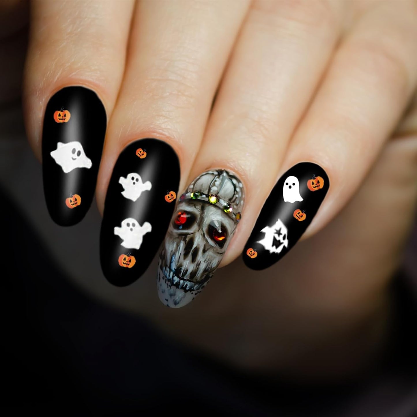 TailaiMei 1500 Pcs Halloween Nail Decals Stickers, 12 Sheets Self-Adhesive DIY Nail Art Tips Stencil for Halloween Party, Include Pumpkin/Bat/Ghost/Witch etc