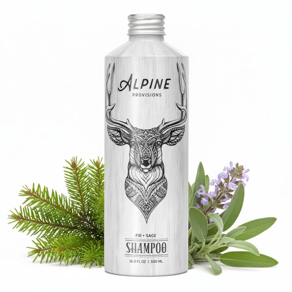Alpine Provisions Fir & Sage Shampoo - Naturally Repair, Cleanse, and Hydration with Essential Oils, Jojoba, Aloe Vera - Vegan, Sulfate - Plant-Based Hair Care for Healthier, Softer Hair - 16.9 FL Oz