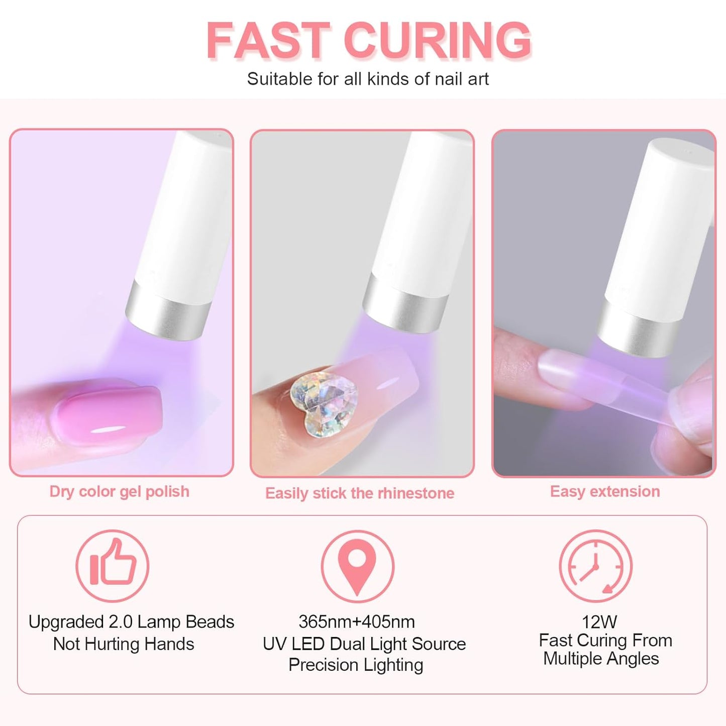 U V LED Nail Lamp, Goose Neck Flash Cure Lamp, Rechargeable Mini U V Light for Gel Nails, Cordless Flash Cure Light with 4 Timers&Sensor, Fast Curing Gooseneck Lamps for Gel X, White