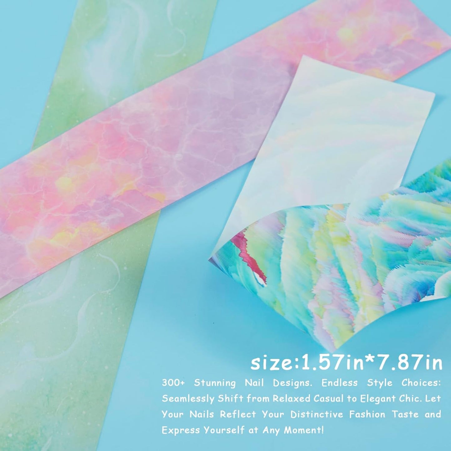 JERCLITY 300 Sheets Nail Foil Transfer Nail Art Stickers Set Nail Foil Transfer Sheets Marbling Starry Sky Leopard Print Aurora Iridescence Gradient Patterns for Women