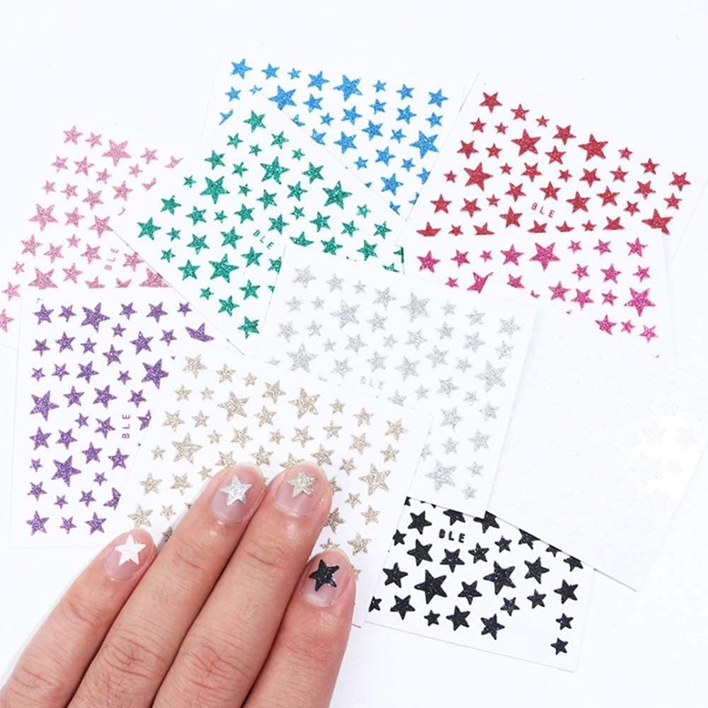 10 Sheets Star Nail Art Stickers Decals 3D Self-Adhesive Nail Art Stickers Star Designs Nails ArtDecorations Stars Decals Manicure Accessories
