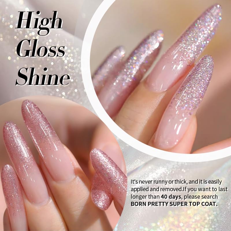 Born Pretty Reflective Glitter Gel Nail Polish, 6 Spring Light Colors Holographic Gel Polish Long Lasting Sparkly Shiny Nail Polish U V Set for Manicure and Nail Art, DIY at Home, Salon-Quality 7ml