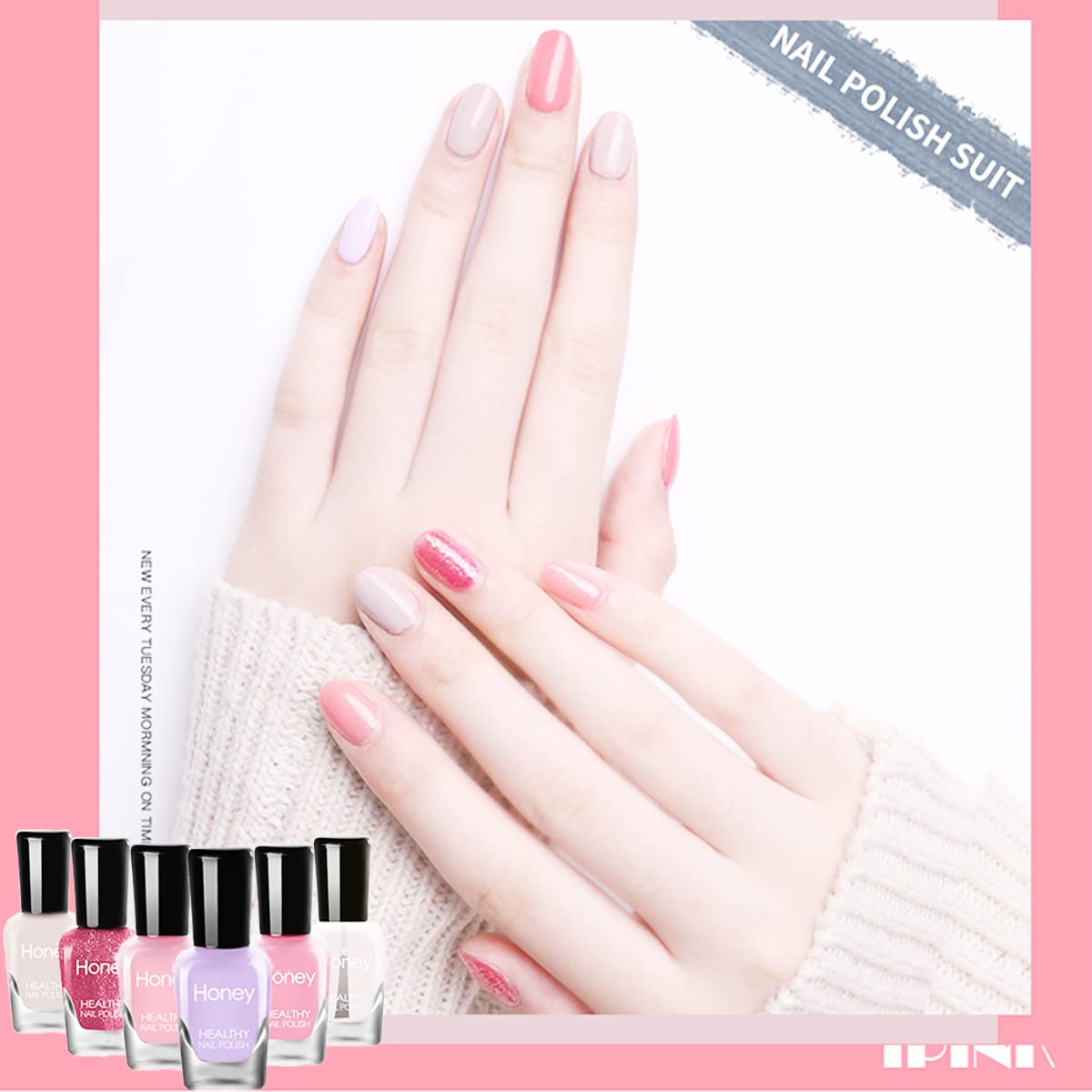 Non Toxic Nail Polish Set, Easy Peel Off and Fast Dry NailPolish Set for Pack, Eco Friendly & Organic Water Based Nail Polish for Women,Teens (6 Bottles)