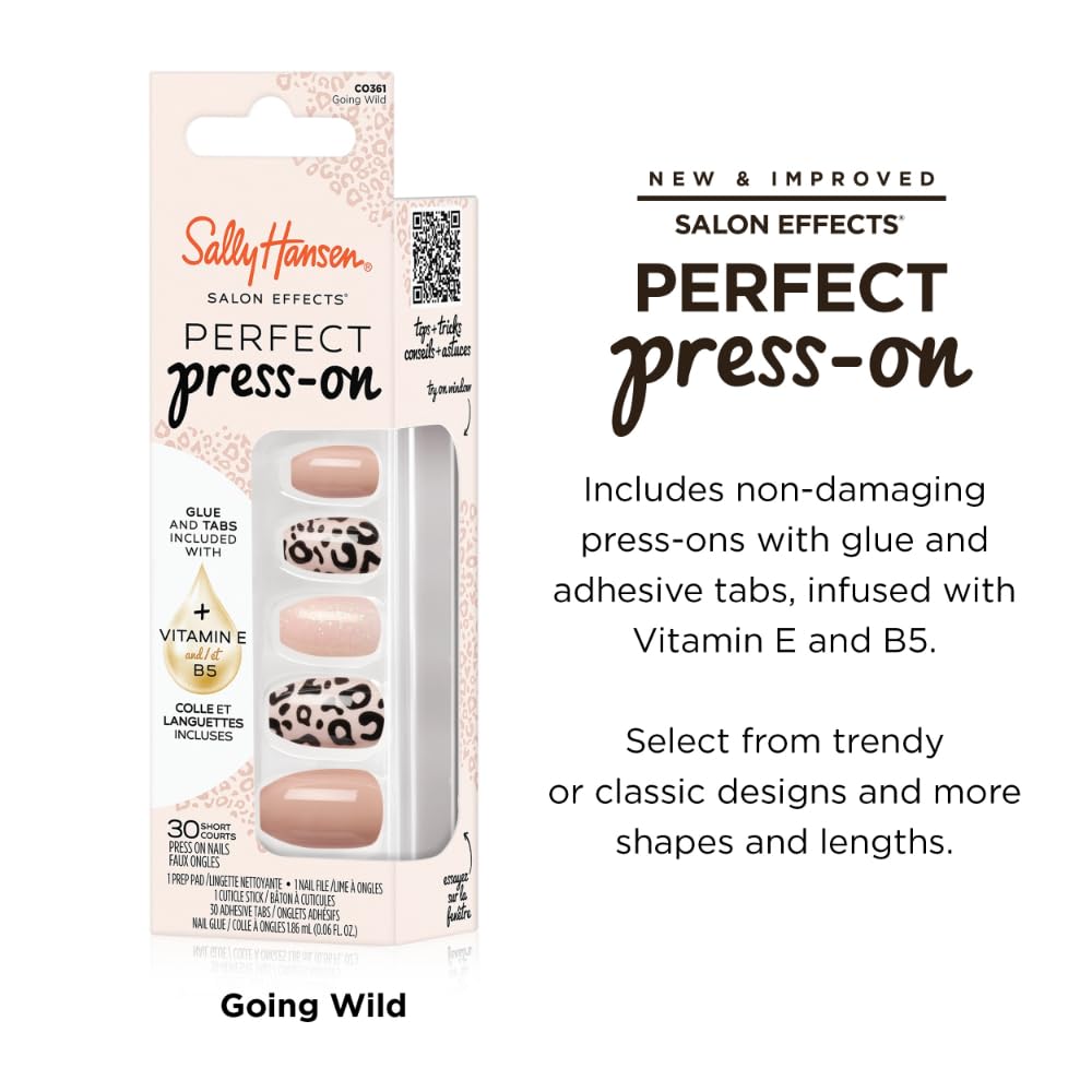 Sally Hansen Instant Cuticle Remover & Salon Effects Going Wild Press On Nails Kit - 15 Second Cuticle Gel with Aloe & 30 Nail Designs with Nail Glue