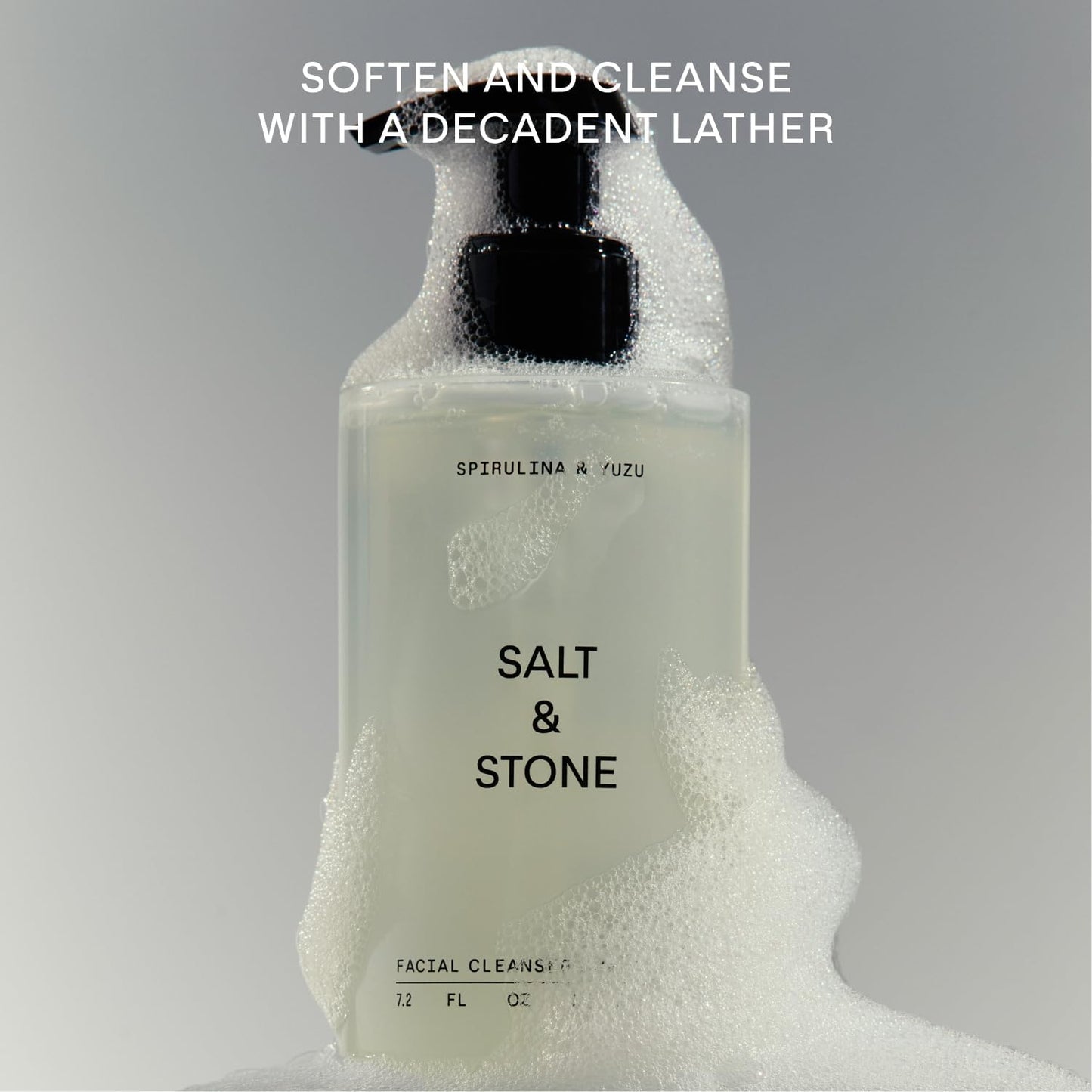 Salt & Stone Facial Cleanser for Women & Men, Spirulina & Yuzu Gentle Facial Wash with Hyaluronic Acid, Squalane, For All Skin Types, Vegan, Cruelty Free, 7.2 oz