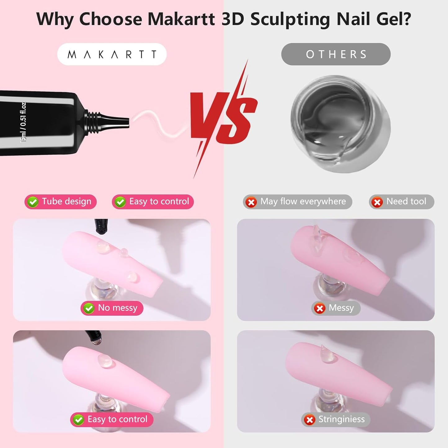 Makartt 3D Gel Nail Art with Gold Chrome Nail Powder Kit: Clear Molding Gel for Nail Art 15g Sculpting Glue Polish and Metallic Effect Mirror Powder Set for Nail Decoration Manicure Charms