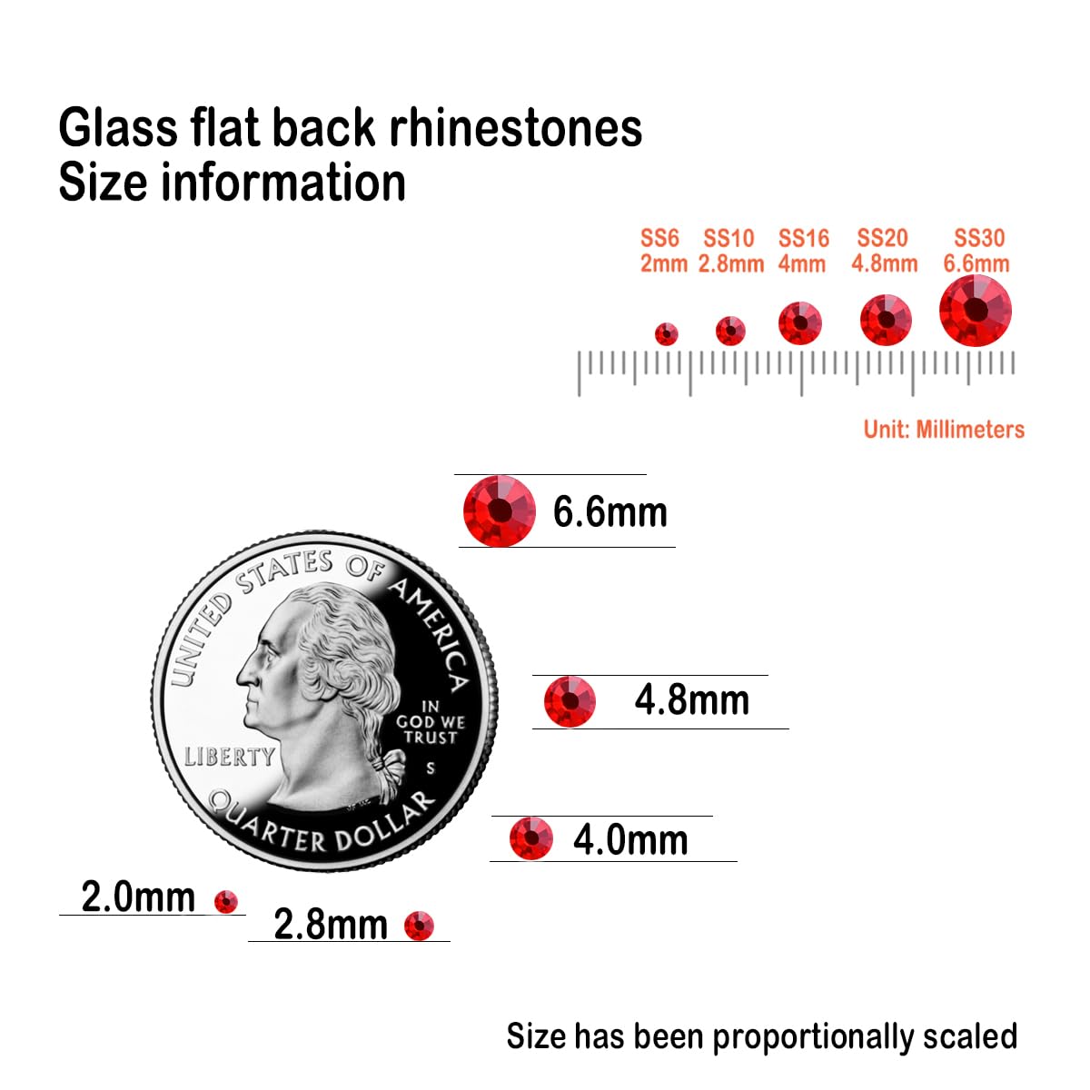 Flatback Glass Rhinestones,Bedazzler Gems 1440pcs Non Hotfix Crystal Rhinestones for Nail Charms Crafts Clothes Tumblers,Red,SS16