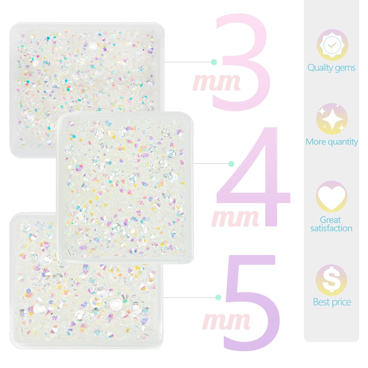 3mm 4mm 5mm Transparent AB Resin Rhinestones for Crafting Clear White AB Flatback Jelly Stones Bulk SS10 SS16 SS20 No-Hotfix Diamonds Gems for Nails Face Eyes Makeup Tumblers Bottles DIY Crafts