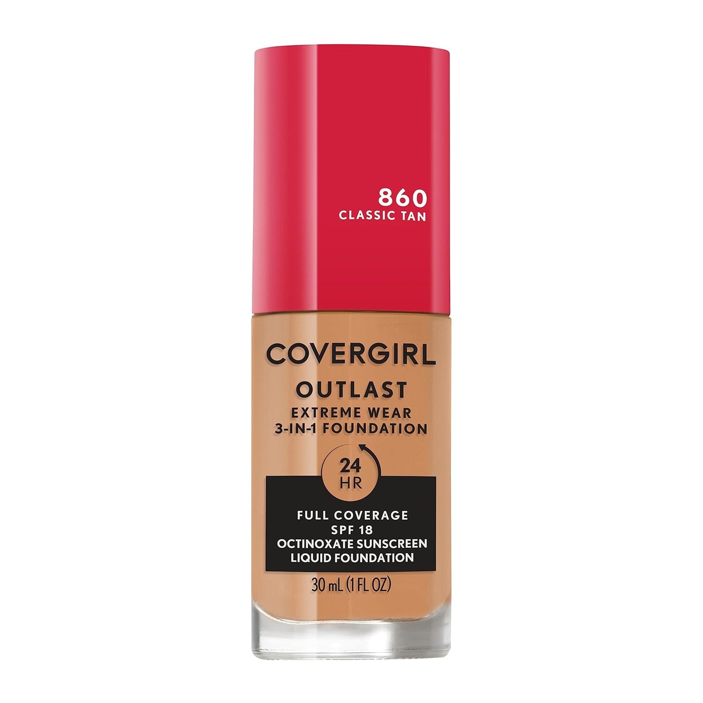 Covergirl Outlast Extreme Wear 3-in-1 Full Coverage Liquid Foundation, SPF 18 Sunscreen, Classic Tan, 1 Fl. Oz.