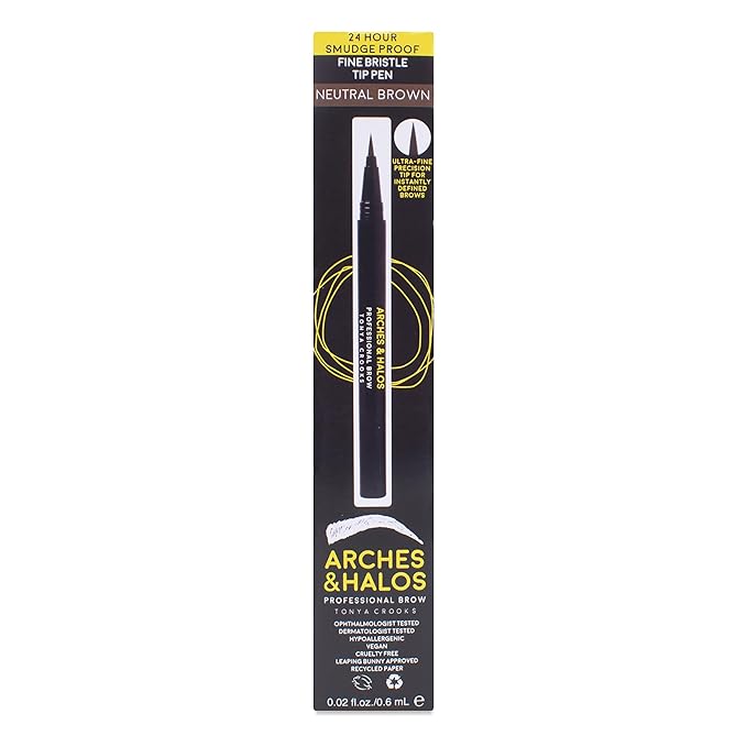 Arches & Halos Fine Bristle Tip Pen - Creamy, Buildable Formula for Shaping and Defining Eyebrows - Waterproof, Long Lasting, 24 Hour Color - Precise Bristled Applicator Tip - Natural Brown - 0.02 oz
