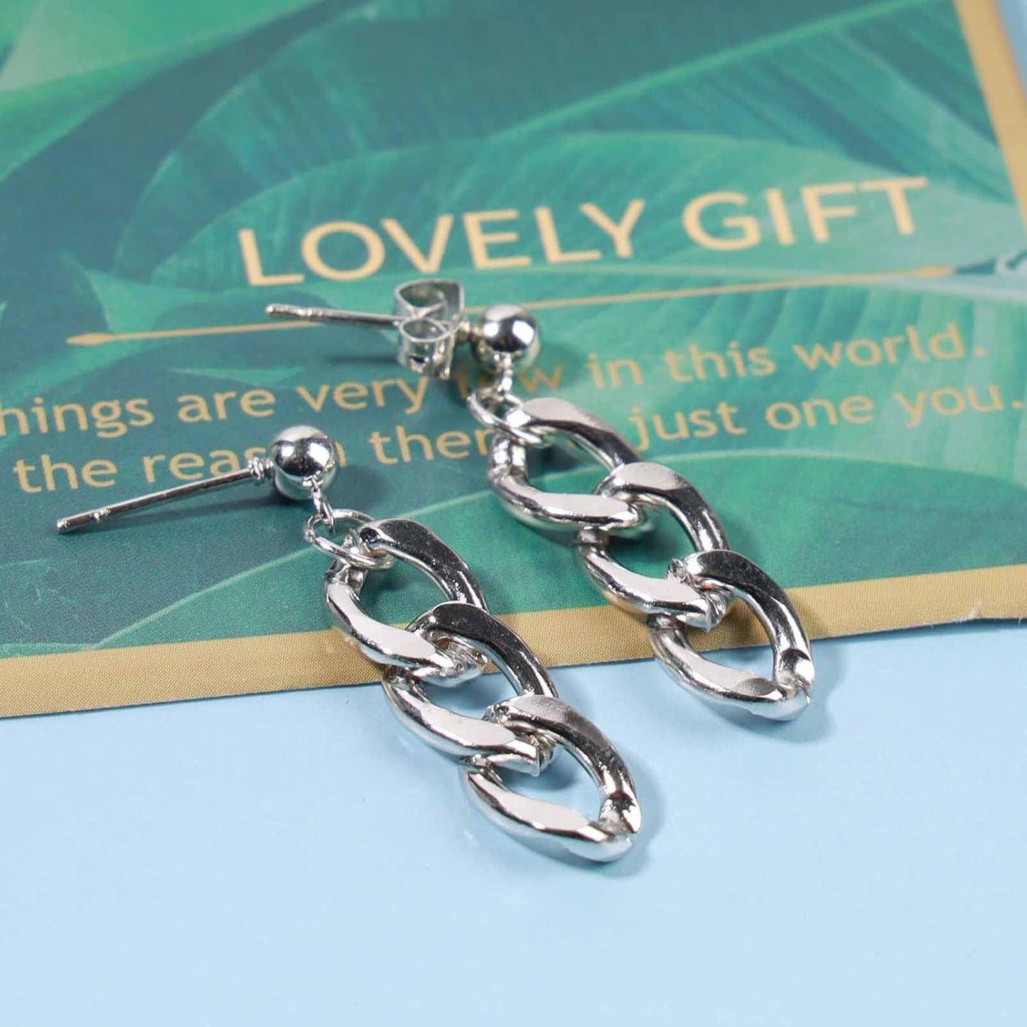 Punk Link Chain Earrings Silver Cable Link Earrings Curb Chain Drop Earrings Minimalist Statement Earrings Jewelry for Women and Girls Gifts